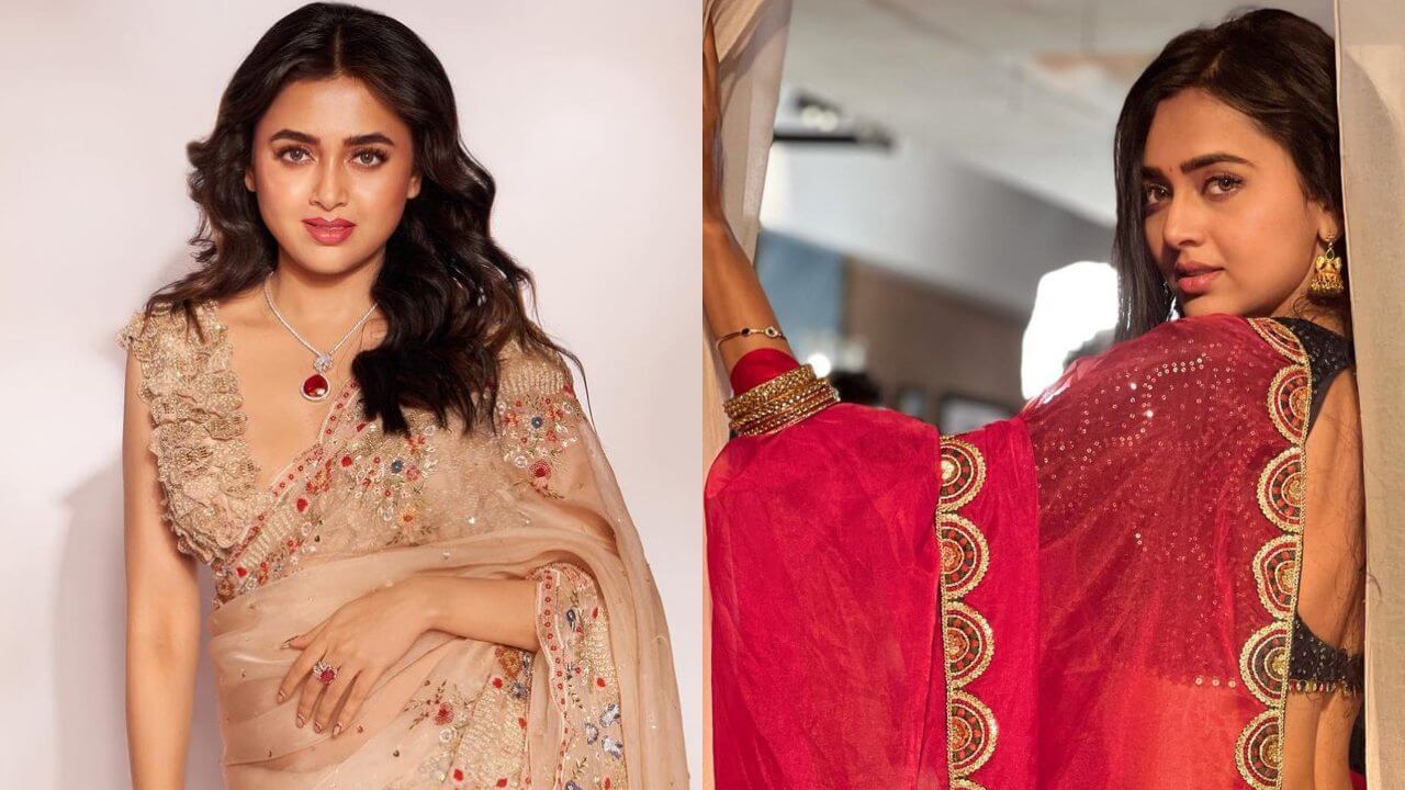 तेजस्वी प्रकाश के ट्रांसपेरेंट साड़ी लुक ने मचाया बवाल, देखें तस्वीरें