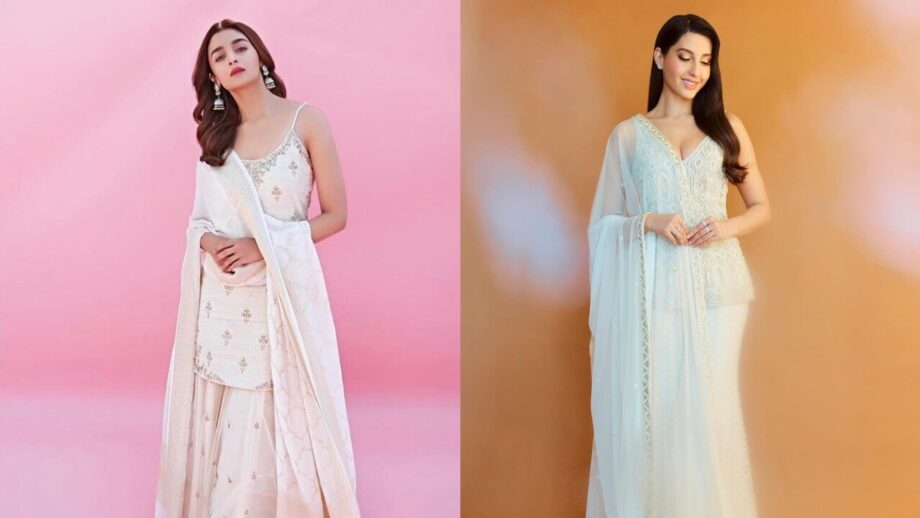 आलिया भट्ट से लेकर नोरा फतेही तक: पारंपरिक सफेदी से चमकी इन अभिनेत्रियों की खुबसूरती