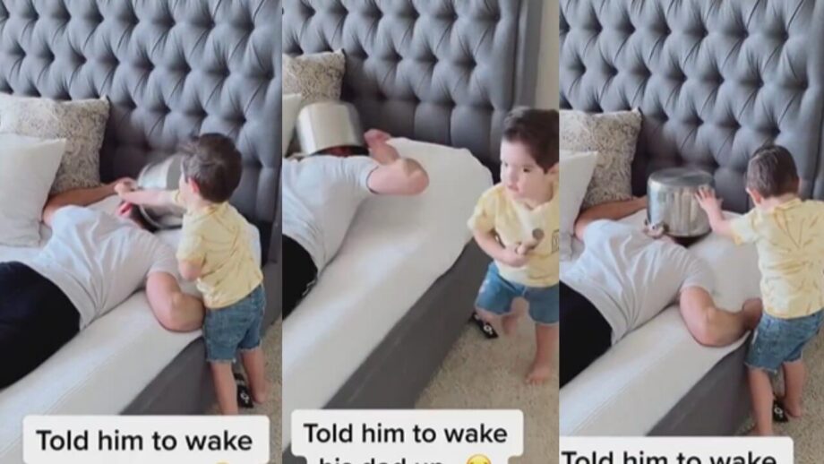 एक बेटे को अपने पापा को नींद से जगाने का मजेदार विडियो हुआ वायरल