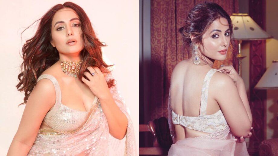 शीर साड़ी लुक में बेहद हॉट लगती है हिना खान, देखें तस्वीरें