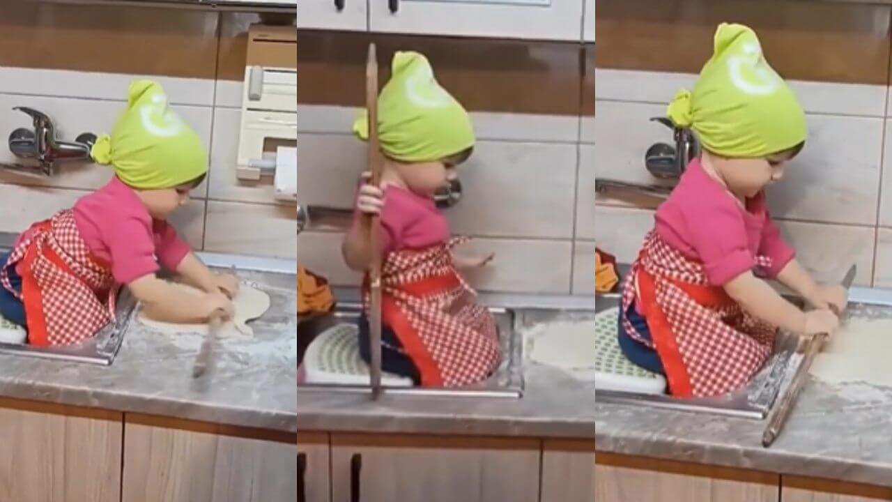 रोटी बनाते हुए एक बच्ची का वीडियो हुआ वायरल