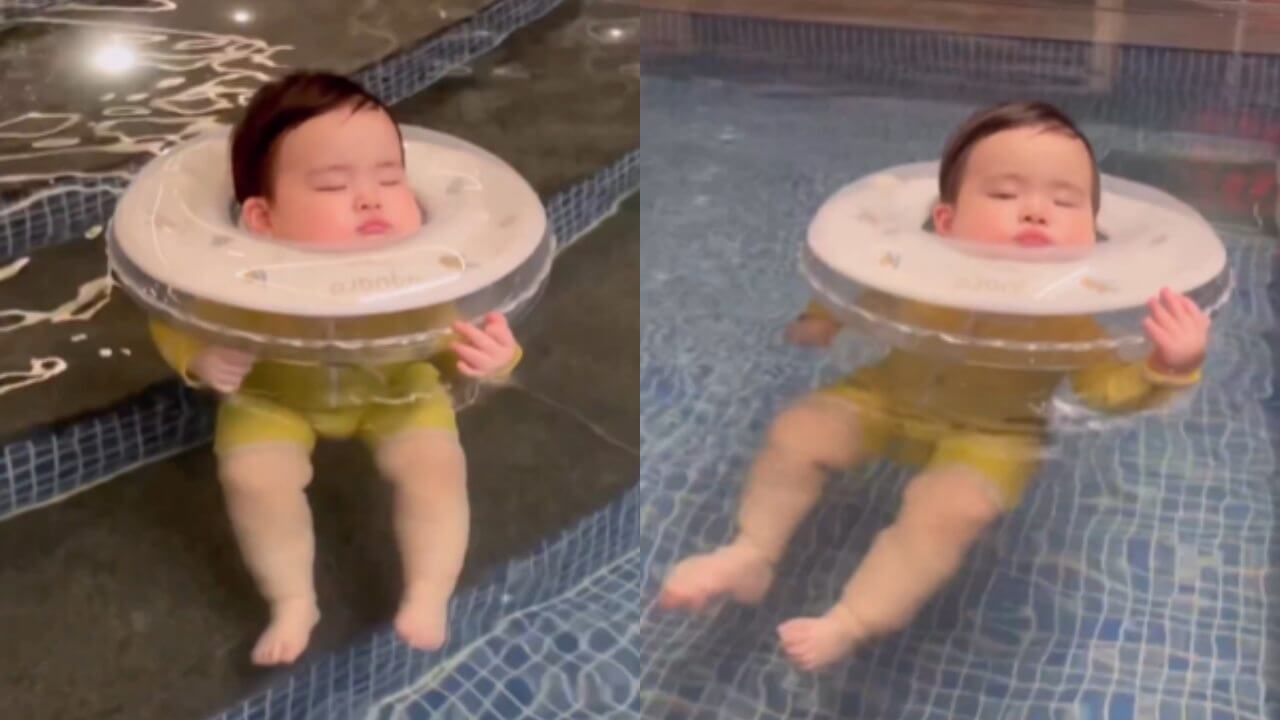 Viral Video: Child sleeps in swimming pool, people gave such reaction 5464