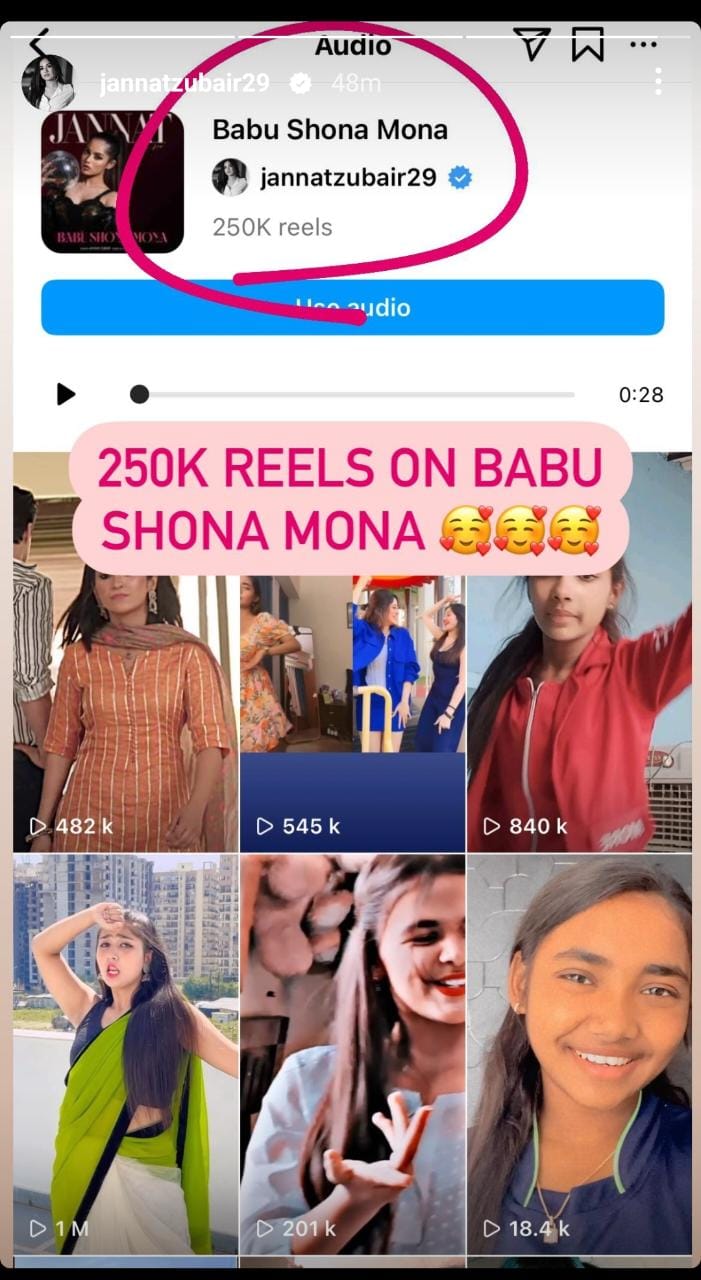 Jannat Zubair Rahmani's magic on Instagram, more than 2.5 lakh reel videos made on Jannat's songs 13849