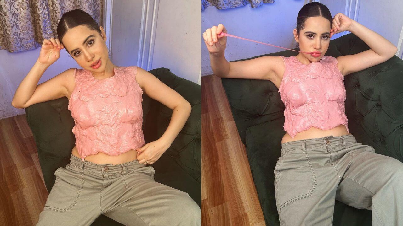 उर्फी जावेद ने फिर लगाई फ़ैशन की वाट, बबल गम से बने टॉप को किया स्टाइल