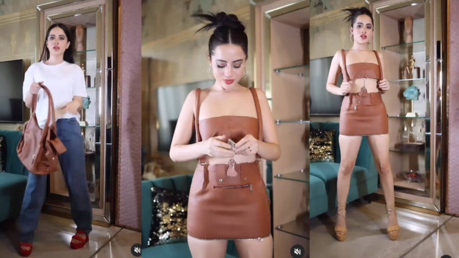 उर्फी जावेद ने पेश की फ़ैशन की अलग झलक, हैंड बैग से बने ड्रेस को किया स्टाइल