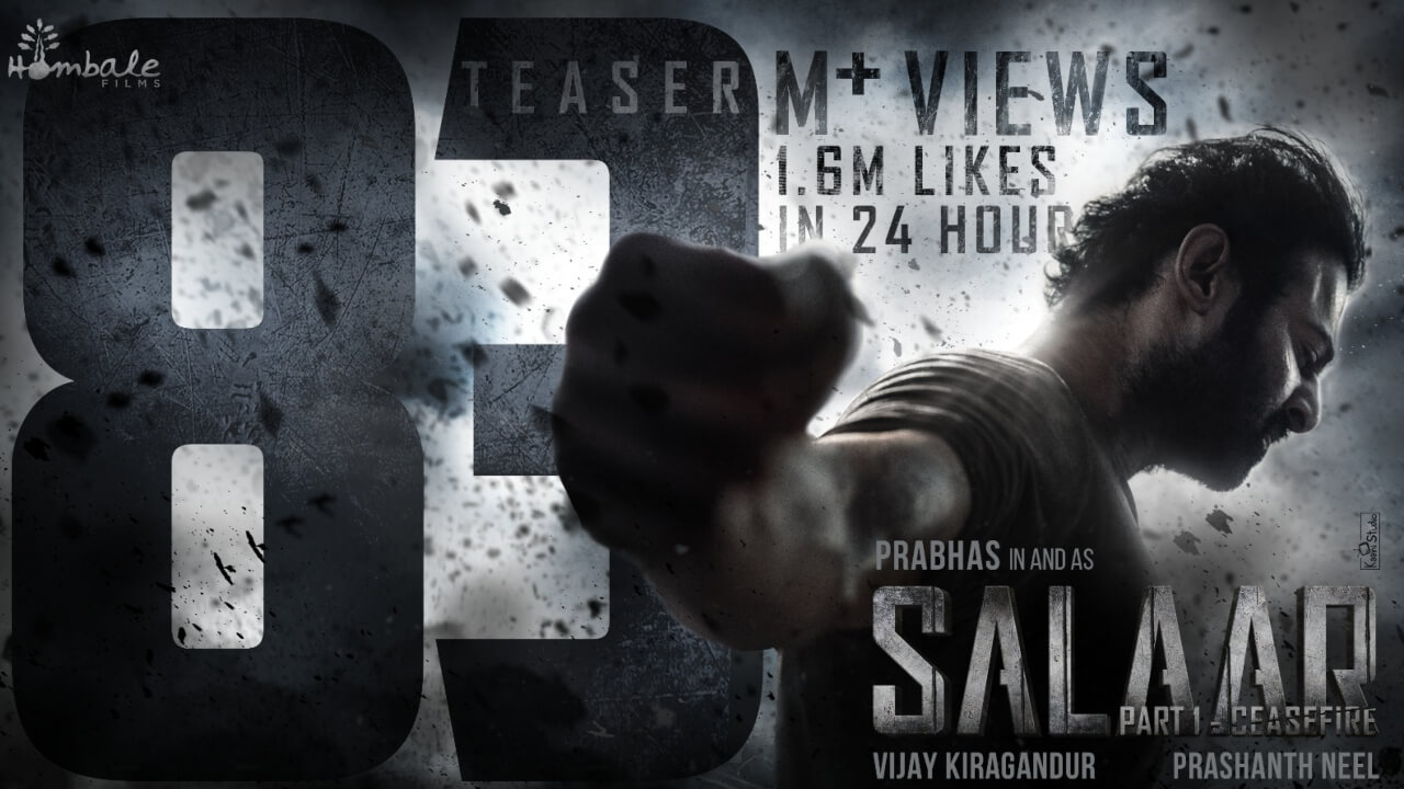 प्रभास स्टारर ‘सालार’ पार्ट 1: सीज़फ़ायर के टीजर ने तोड़े रिकॉर्ड्स! एक सिंगल प्लेटफार्म पर केवल 24 घंटों में 83 मिलियन से ज्यादा व्यूज किए हासिल!