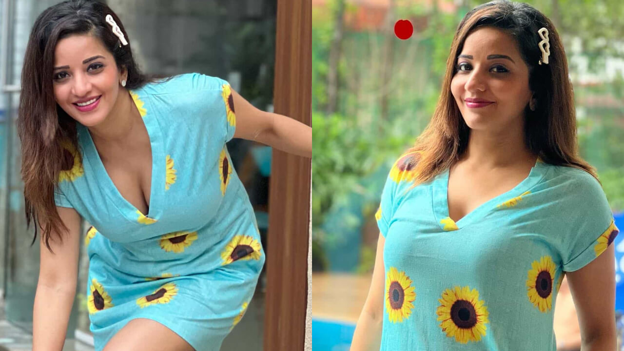 फ्लोरल मिनी ड्रेस में मोनालिसा ने छलकाया बोल्डनेस