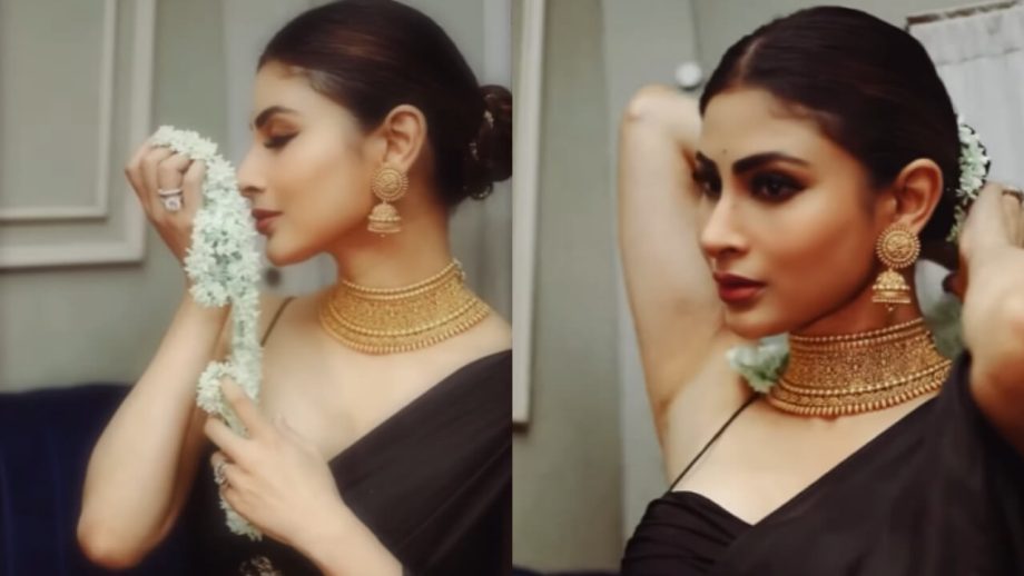 बालों में गजरा और बदन पर काली साड़ी सजाकर कहर ढाती दिखीं मौनी रॉय, फैंस के सर चढ़ी दीवानगी