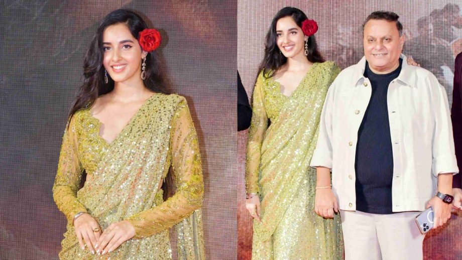 Gadar 2 फेम सिमरत कौर ने अपने चमकदार त्वचा पर सजाया चमचमाती साड़ी, देखने