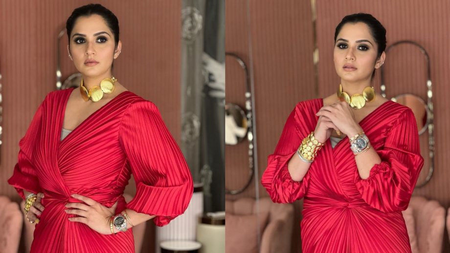 हसीन अदाओं से सानिया मिर्जा ने किया फैंस का शिकार, प्लीटेड गाउन रेड गाउन लुक पर टिकीं यूजर्स की निगाहें