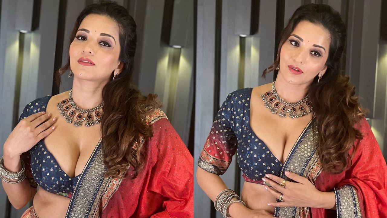 डीप नेक ब्लाउज के साथ रंग बिरंगे लहंगे में धमाल मचा रही है मोनालिसा, देखे हसीन अदाएं