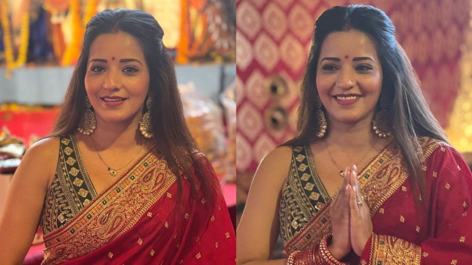 कढ़ाई दार साड़ी में लिपटी मोनालिसा ने इंटरनेट पर मचाई धूम, देखें ग्लैमरस अदाएं