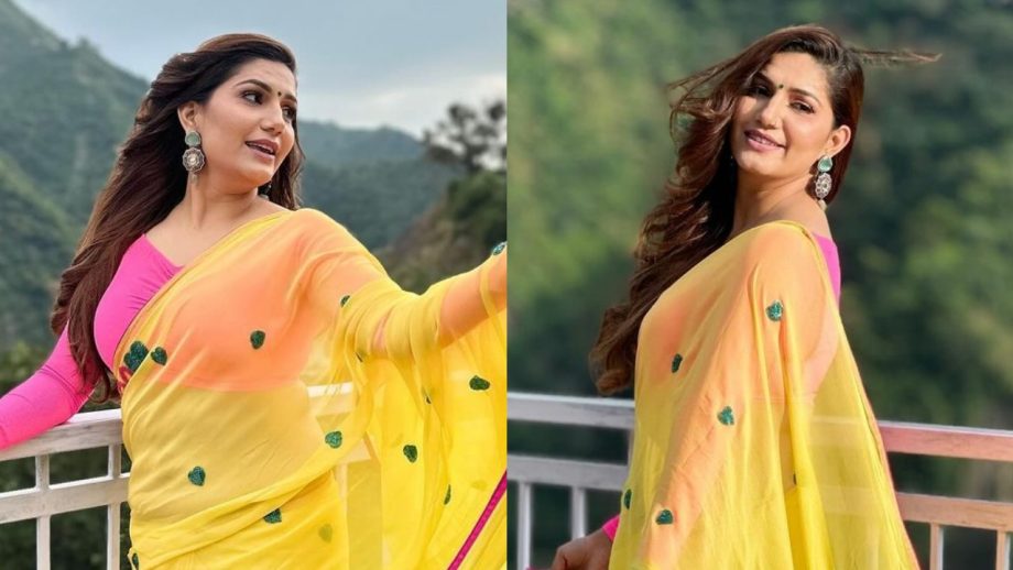 कढ़ाई दार पीली साड़ी द्वारा फैंस पर बिजलियां गिरा रही हैं सपना चौधरी, खूबसूरती पर दिल हारे जनता