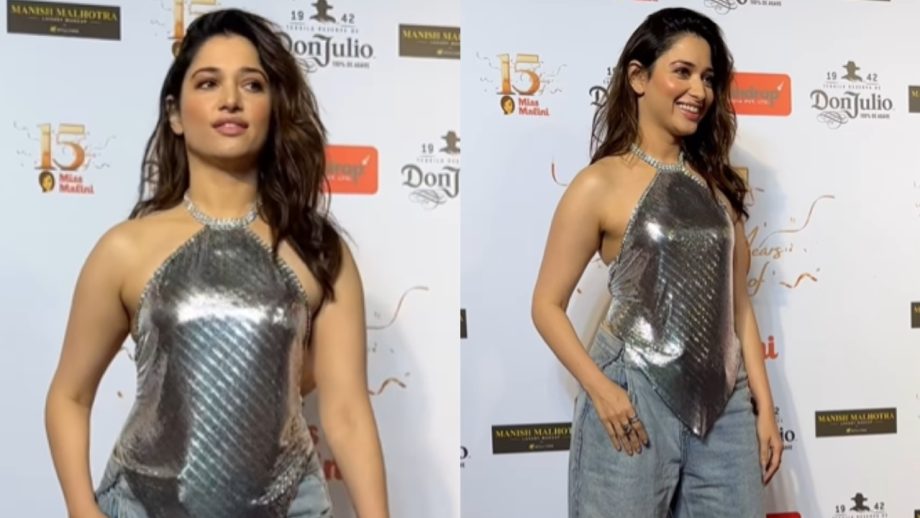 हॉल्टर नेक मेटैलिक क्रॉप टॉप में रॉक कर रही है तमन्ना भाटिया, हसीन अंदाज ने लूटा यूजर्स का चैन