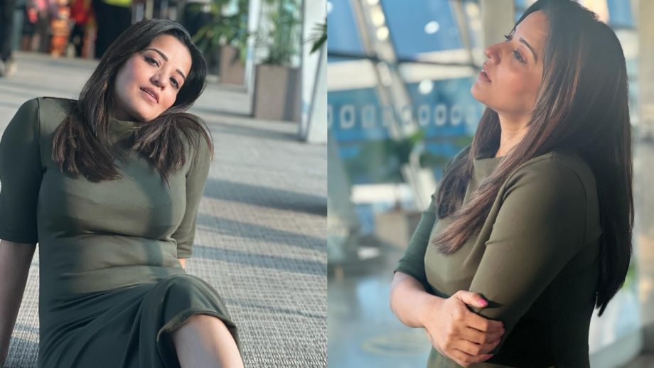 बदन पर बॉडीकॉन ड्रेस सजाकर मोनालिसा ने एयरपोर्ट पर दिखाया अपना ग्लैमरस, देखे फोटो