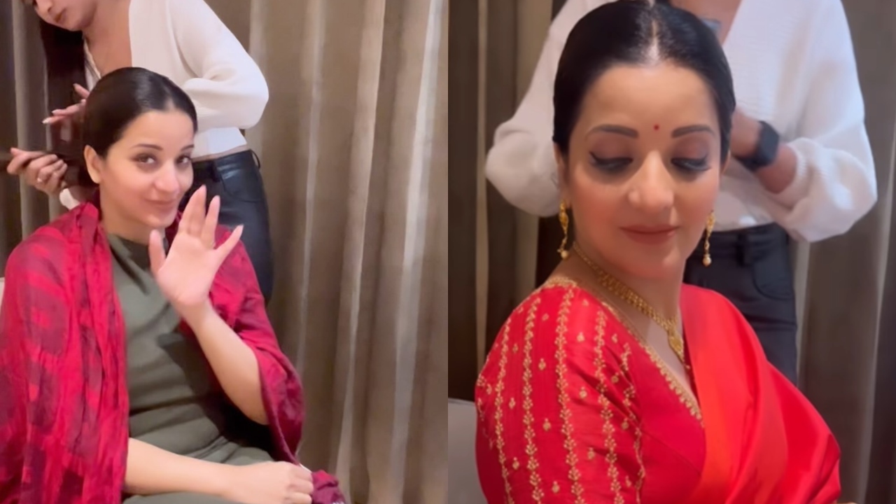 बदन पर लाल साड़ी सजाकर विदेशी से देसी गर्ल बनी मोनालिसा, देखे वीडियो