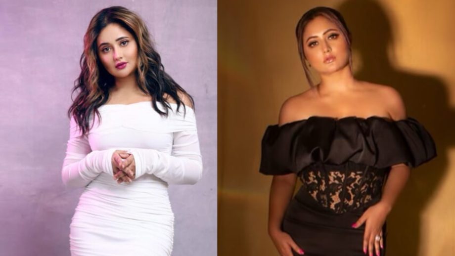 मोनोटोन ऑफ-शोल्डर ड्रेस द्वारा रश्मि देसाई ने इंटरनेट पर बढ़ाई गर्मी, देखें कमाल का लुक