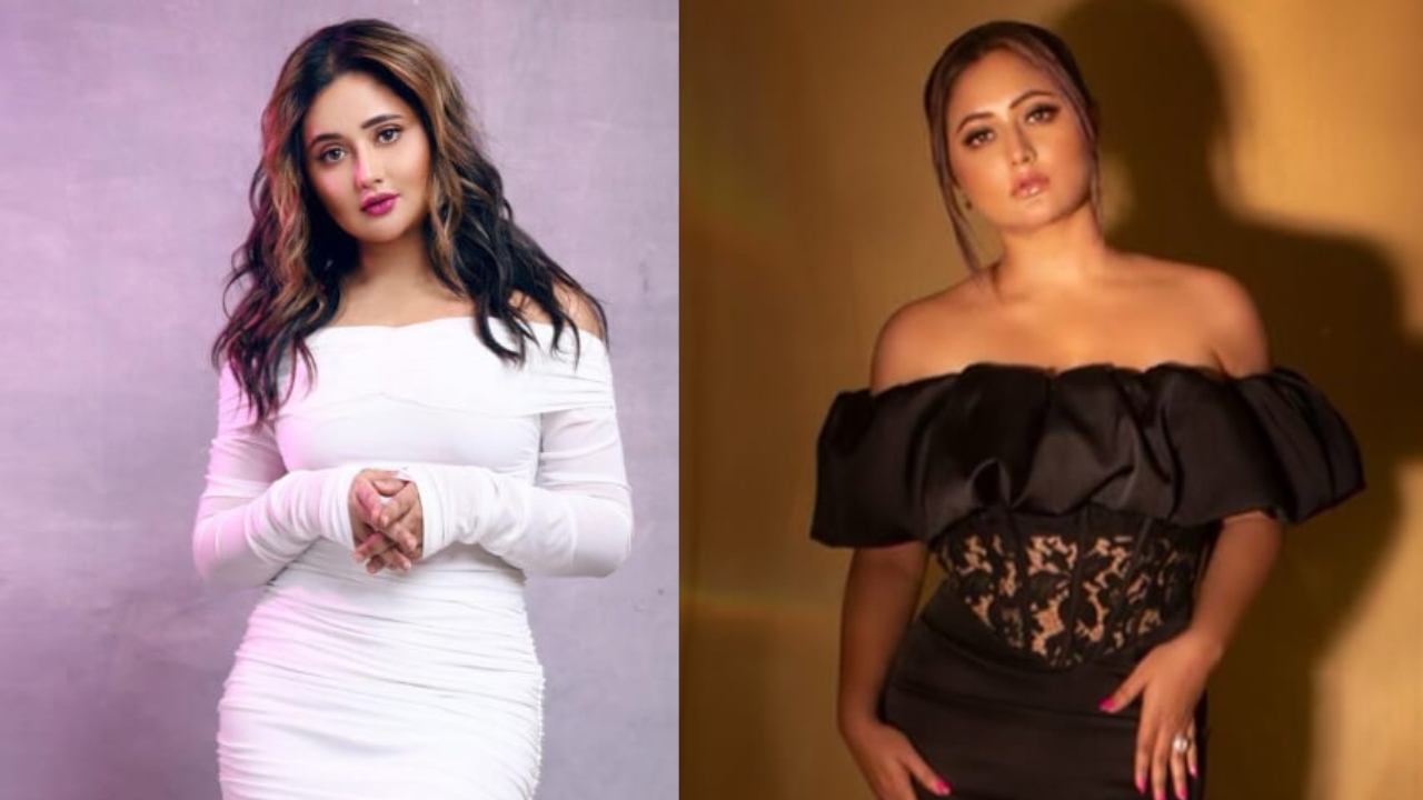 मोनोटोन ऑफ-शोल्डर ड्रेस द्वारा रश्मि देसाई ने इंटरनेट पर बढ़ाई गर्मी, देखें कमाल का लुक