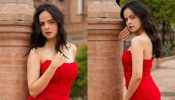 लाल रंग के स्ट्रैप लैस स्लिट गाउन में कहर ढाती दिखी 