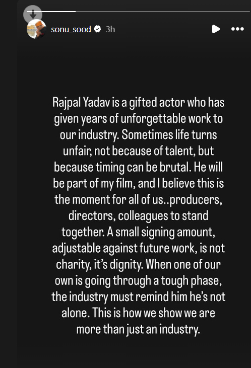 तिहाड़ जेल में आत्मसमर्पण के बाद राजपाल यादव के समर्थन में सोनू सूद ने लिखा नोट 62171