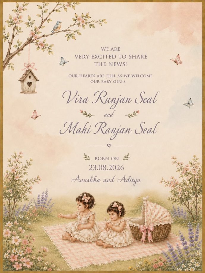 आदित्य सील और अनुष्का रंजन जुड़वां बेटियों के माता-पिता बने—उनके प्यारे नाम बताए 65086